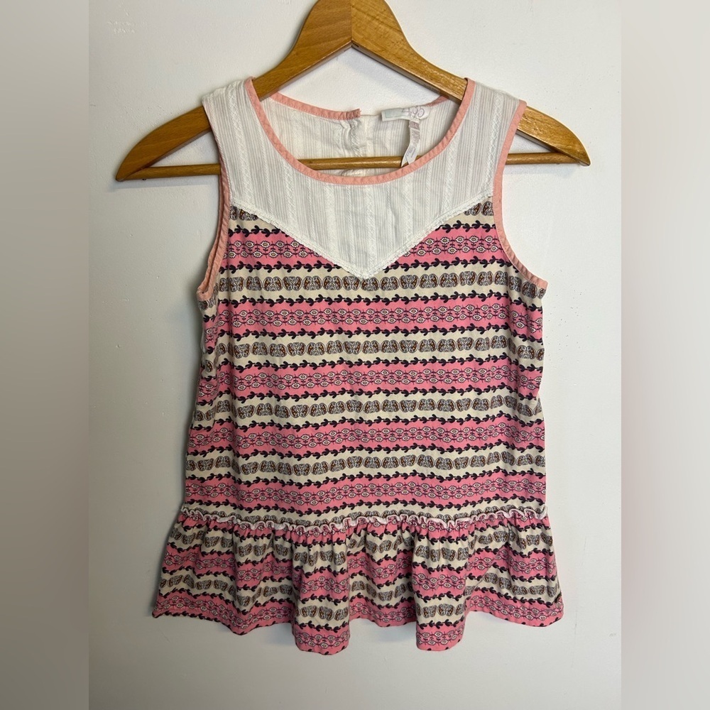 Matilda Jane Pink Brown Patterned Sleeveles tunic Top Youth Girls Size 14 Barbie